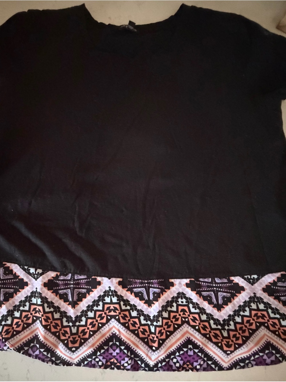 Express Black Top with Aztec Print Hem